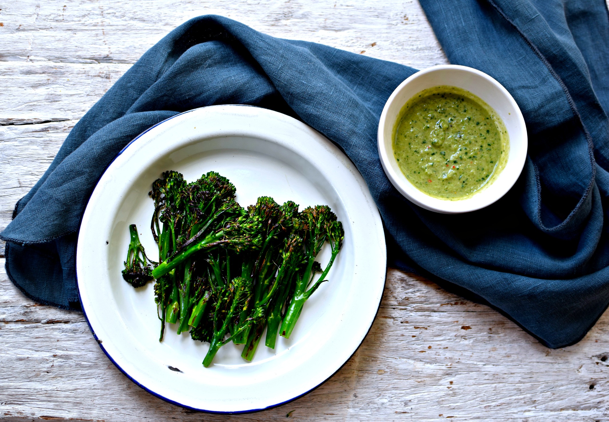 Soft Polenta with BroccoliBlue Cheese Sauce & Griddled Tenderstem