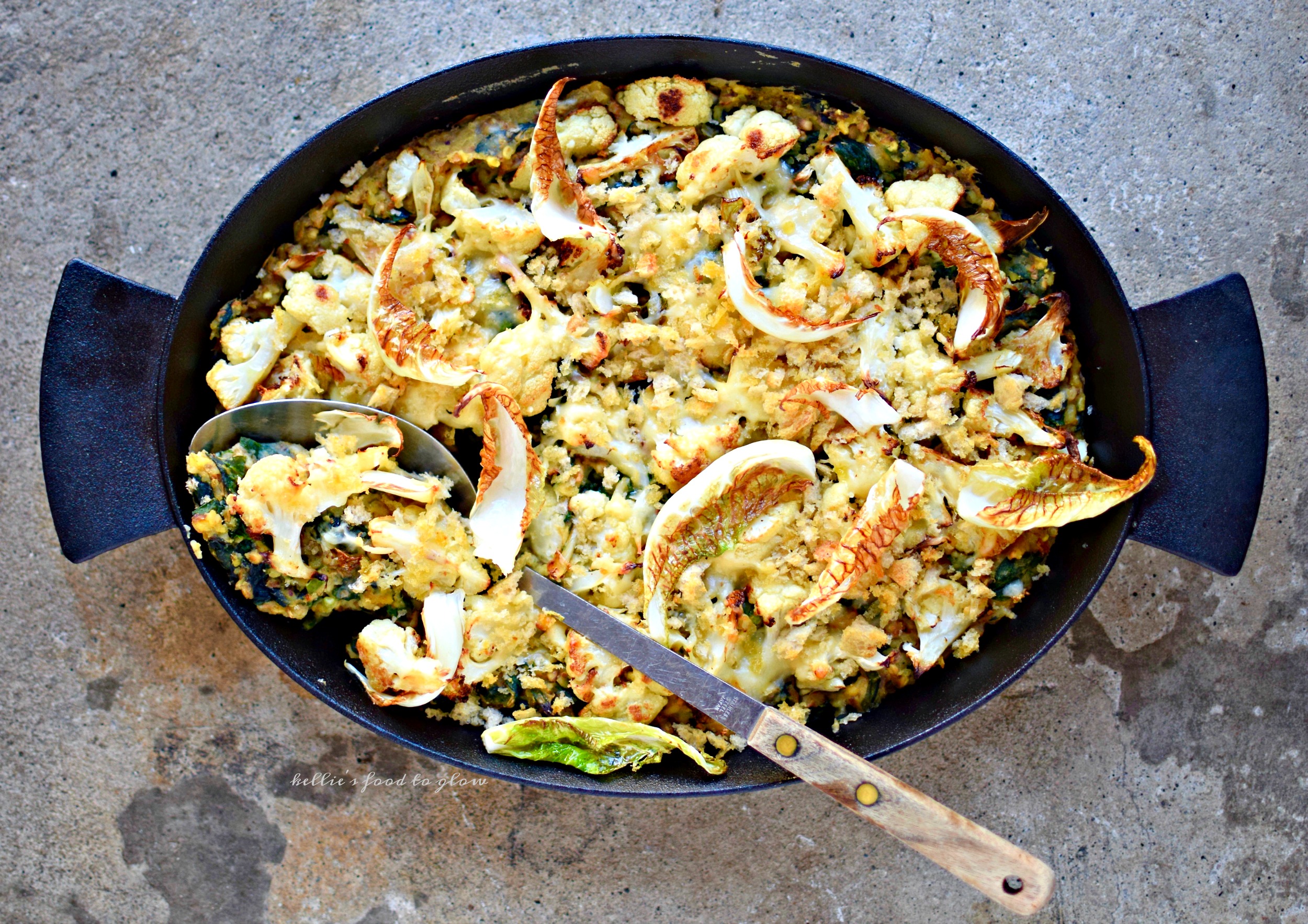Cheesy Cauliflower, Lentil and Buckwheat Bake (easily vegan recipe