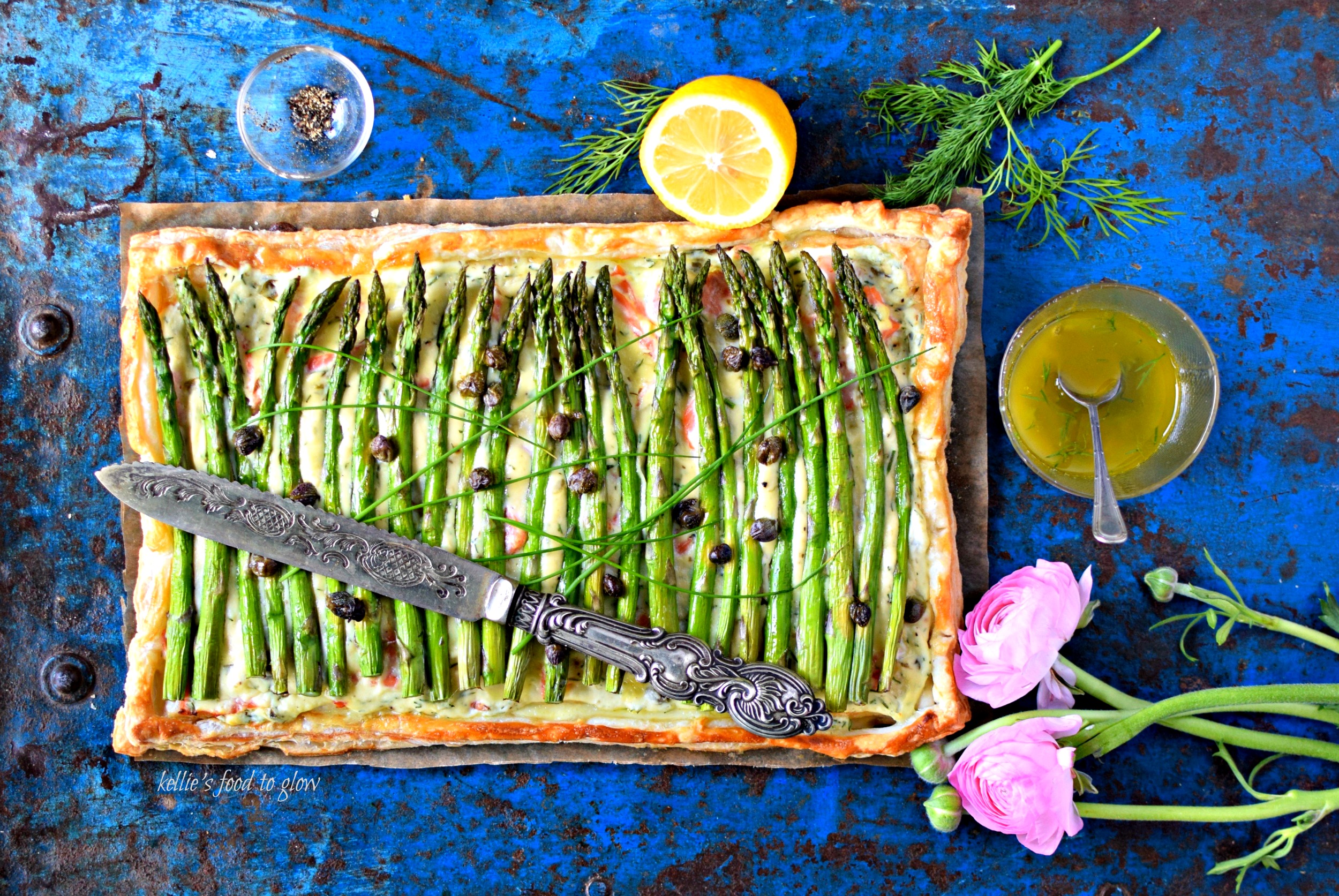 Asparagus, Smoked Salmon and Shrimp Tart food to glow