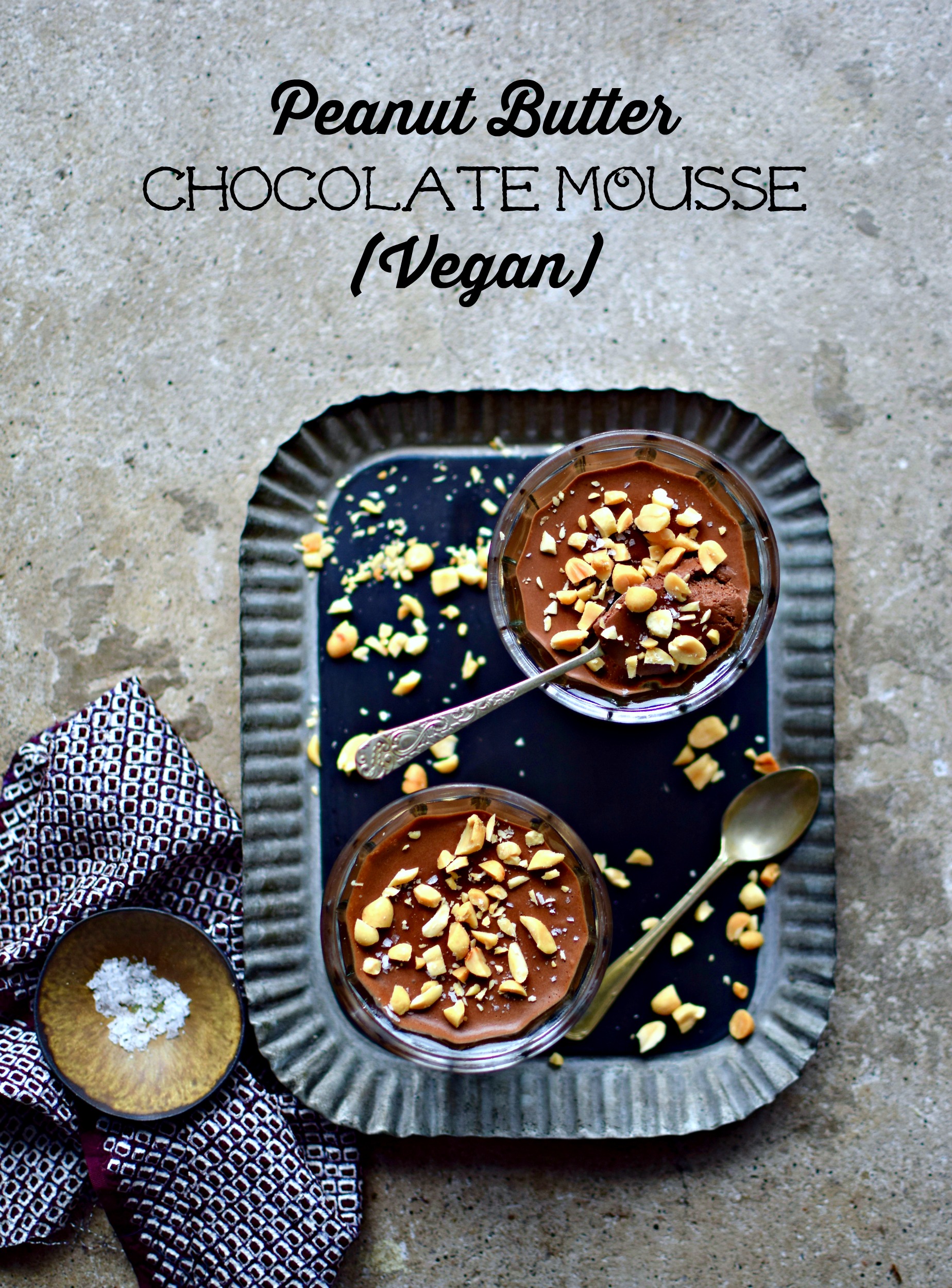 A slightly sweet, vegan chocolate mousse made with aquafaba and protein-packed peanut butter powder. Easy, light and perfect for a family or special occasion dessert. Top with crushed salted peanuts or pretzels for a flavour and texture contrast.