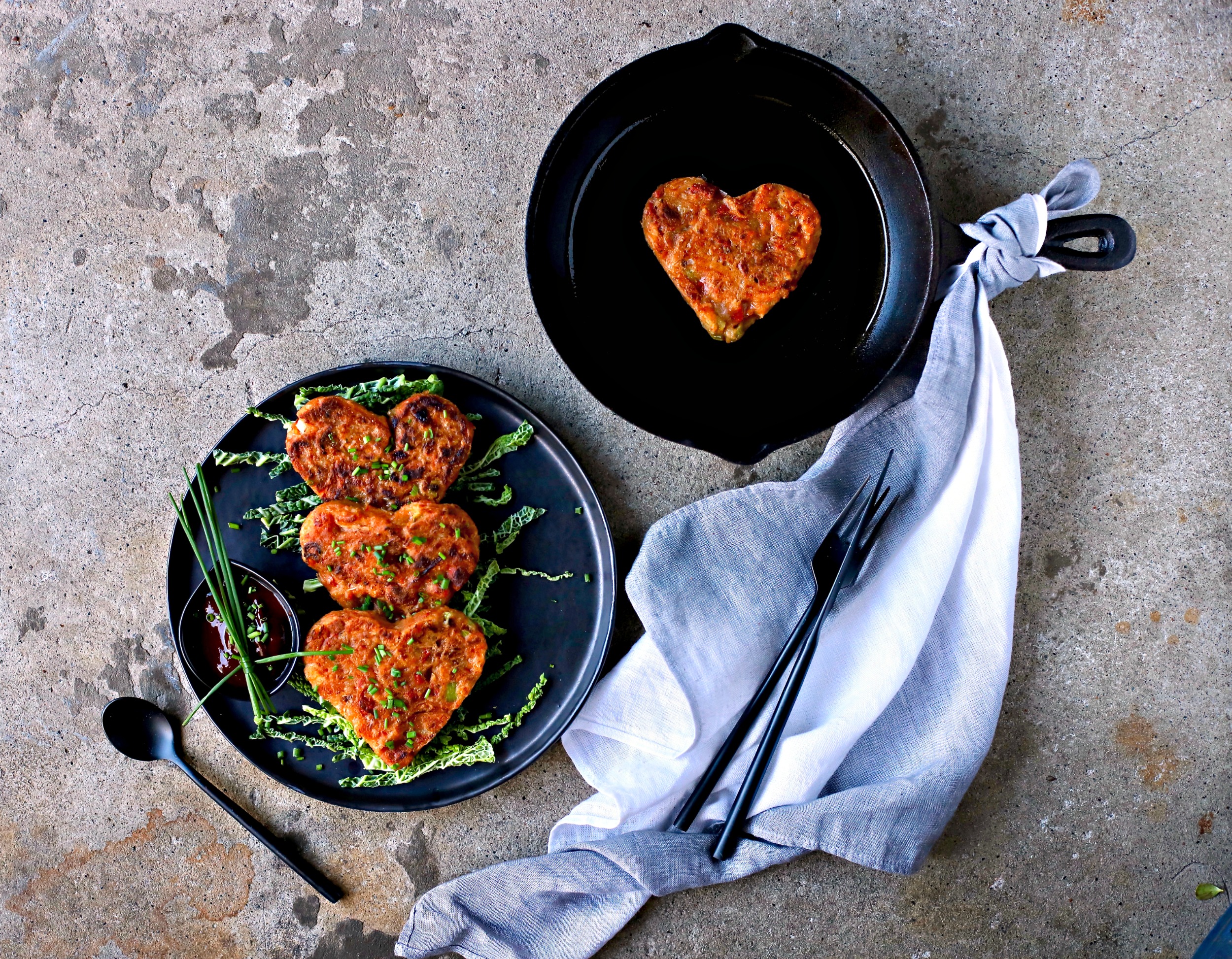 Smoked paprika and vegan chorizo turn these kimchi pancakes into a craveable appetizer, lunch or light supper. Perfect for Valentine's Day and Pancake Day, too.