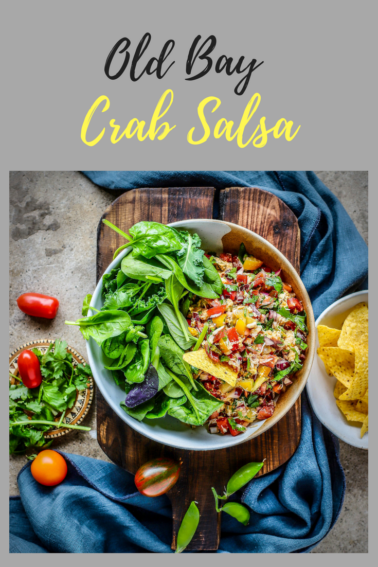Old Bay Crab Salsa - grab a bag of cantina-style tortilla chips and dig in!  #dips #salsa #easyrecipe #crab