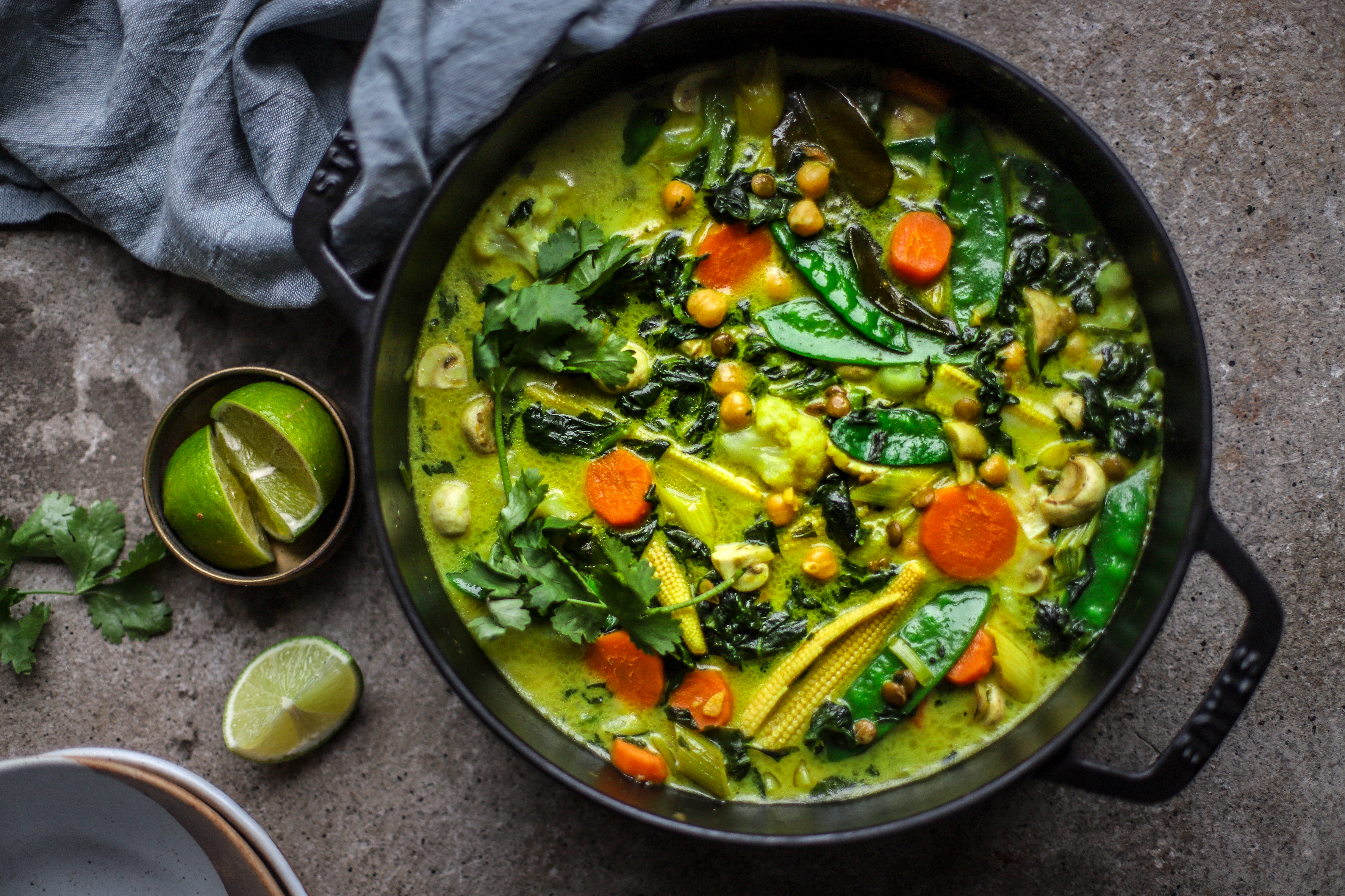 This weekday #vegan #Thai green #curry #recipe takes advantage of the goodness and convenience of frozen #vegetables and pulses. Fibre-rich, nutritious and utterly delicious.
